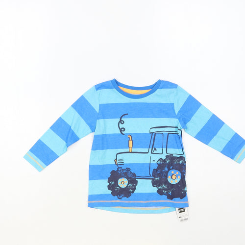 Dunnes Stores Baby Blue Striped Cotton Pullover T-Shirt Size 9-12 Months Crew Neck Pullover - Tractor