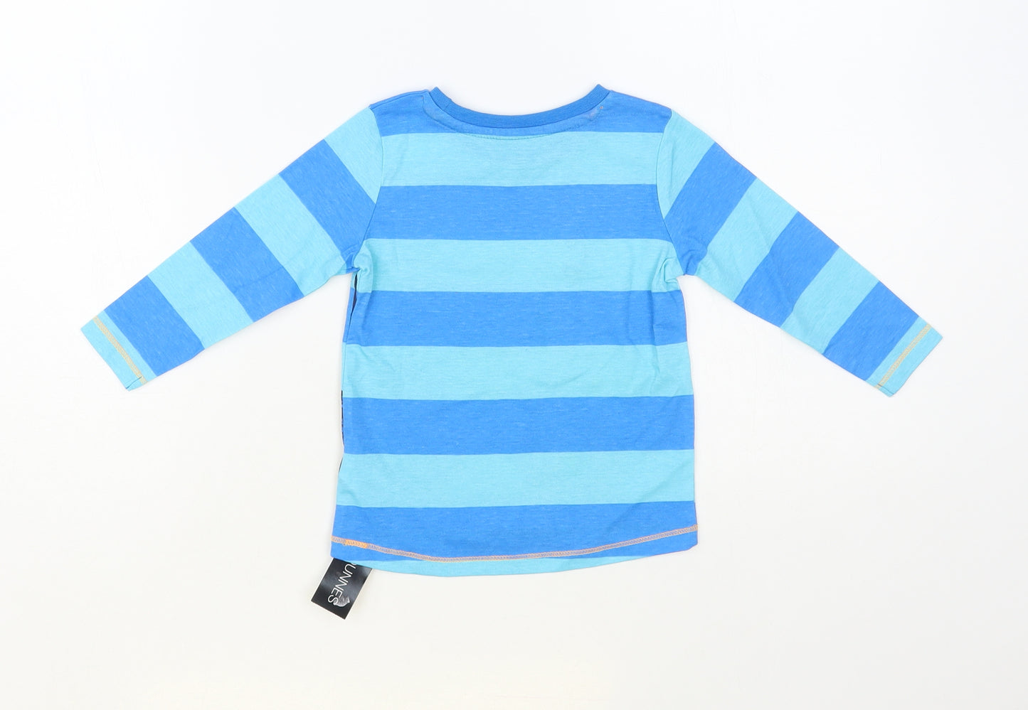 Dunnes Stores Baby Blue Striped Cotton Pullover T-Shirt Size 9-12 Months Crew Neck Pullover - Tractor