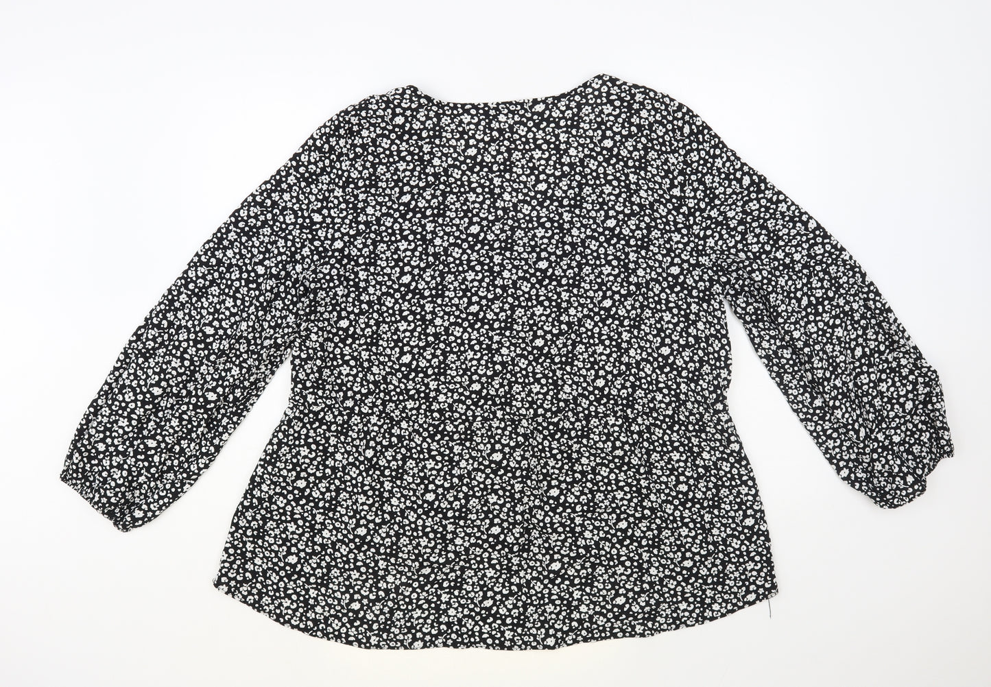 George Womens Black Floral Viscose Basic Blouse Size 18 V-Neck