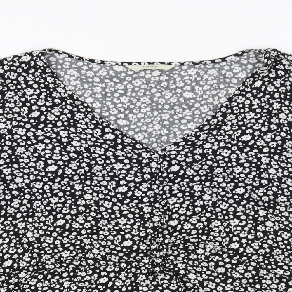 George Womens Black Floral Viscose Basic Blouse Size 18 V-Neck