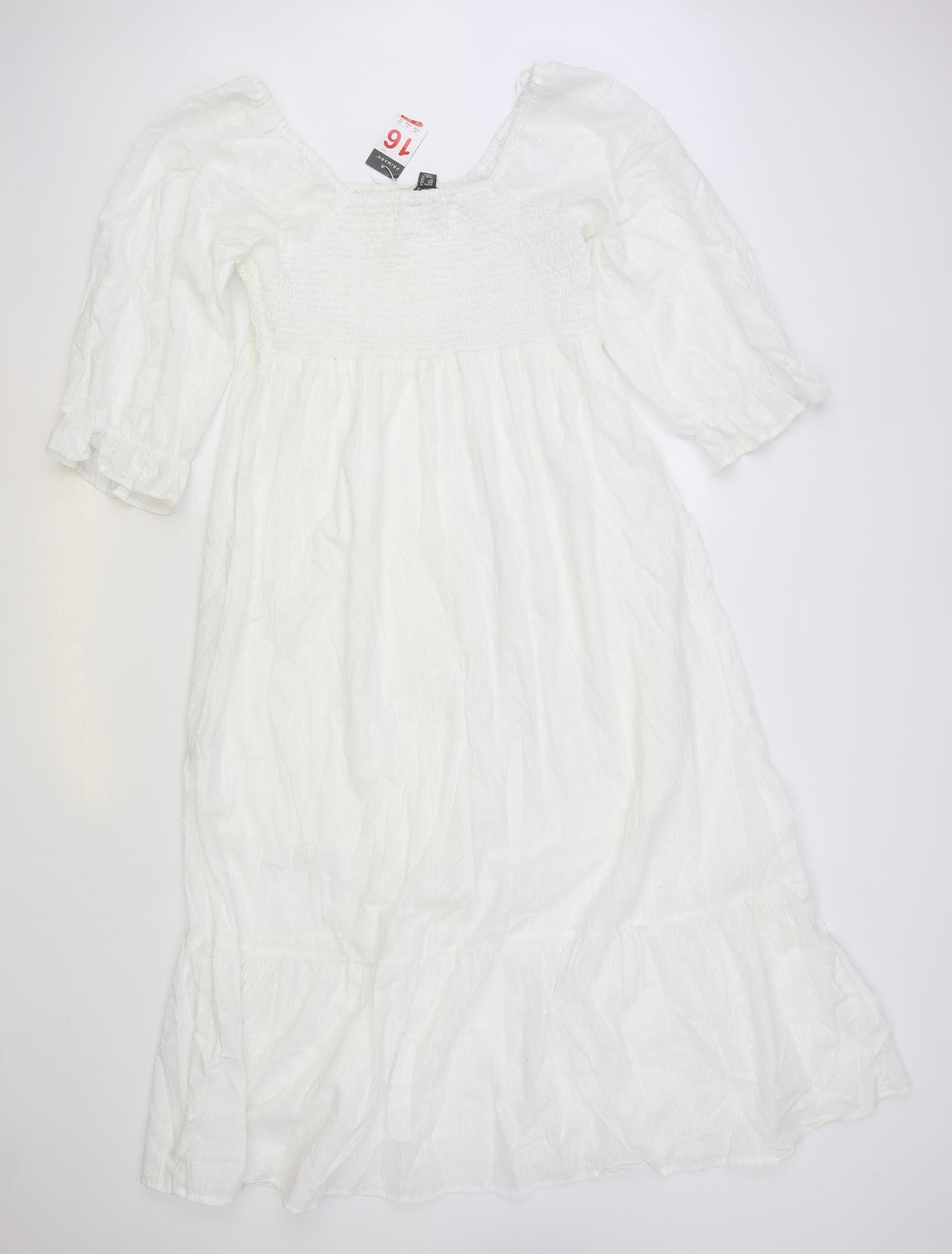 Primark Womens White Cotton Maxi Size 16 Square Neck Pullover