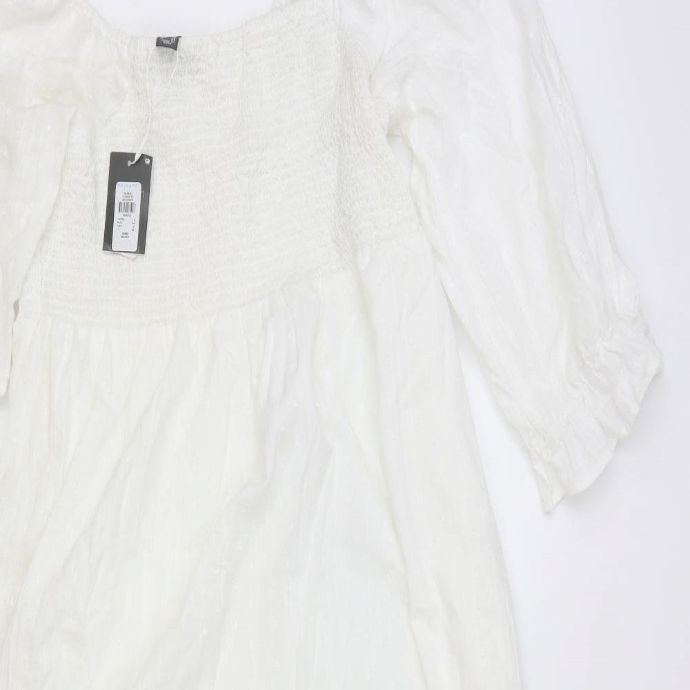 Primark Womens White Cotton Maxi Size 16 Square Neck Pullover
