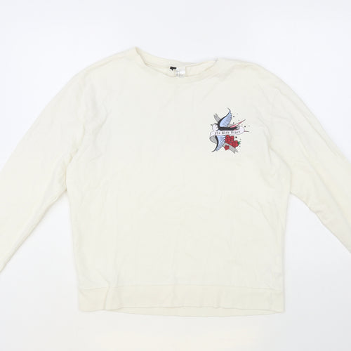 H&M Womens Ivory Cotton Pullover Sweatshirt Size M - No Bad Vibes