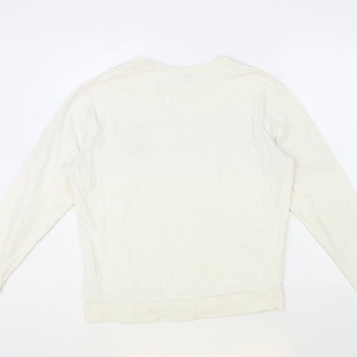 H&M Womens Ivory Cotton Pullover Sweatshirt Size M - No Bad Vibes