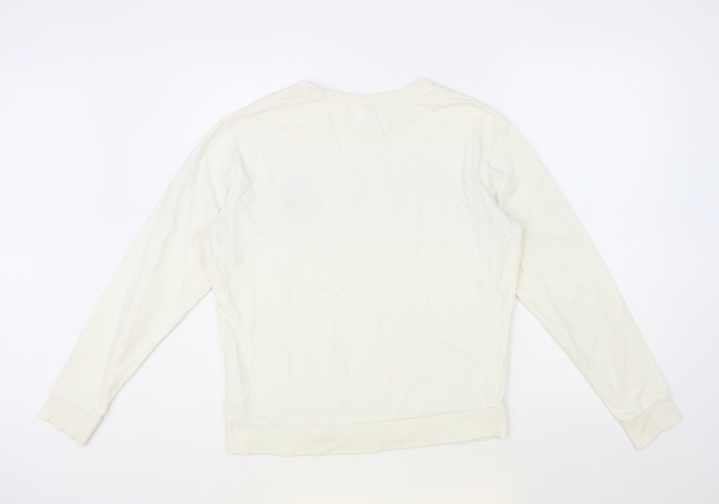 H&M Womens Ivory Cotton Pullover Sweatshirt Size M - No Bad Vibes