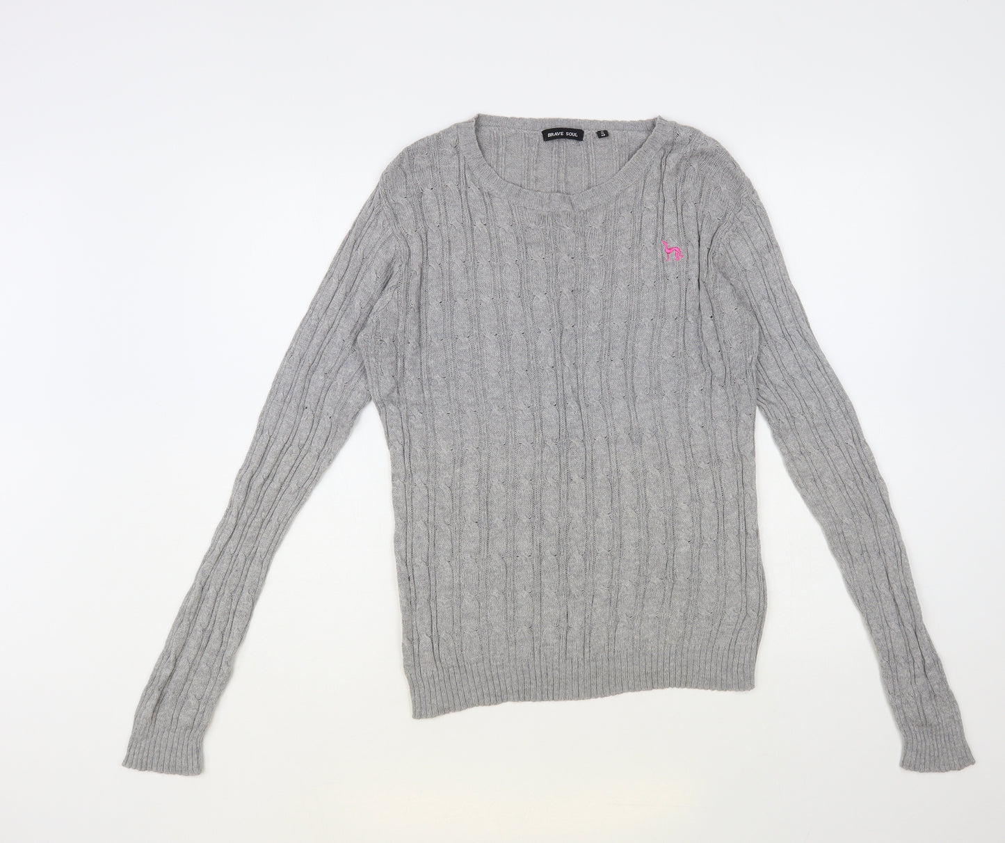 Brave Soul Womens Grey Round Neck Viscose Pullover Jumper Size M
