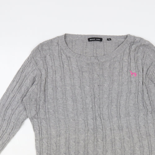 Brave Soul Womens Grey Round Neck Viscose Pullover Jumper Size M
