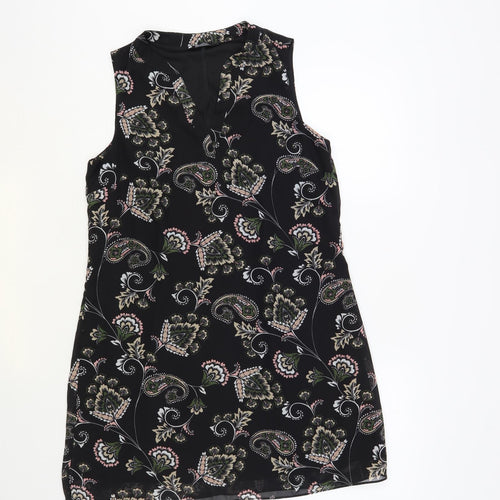 F&F Womens Black Paisley Polyester A-Line Size 12 V-Neck Pullover