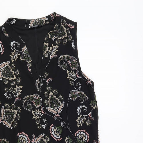F&F Womens Black Paisley Polyester A-Line Size 12 V-Neck Pullover