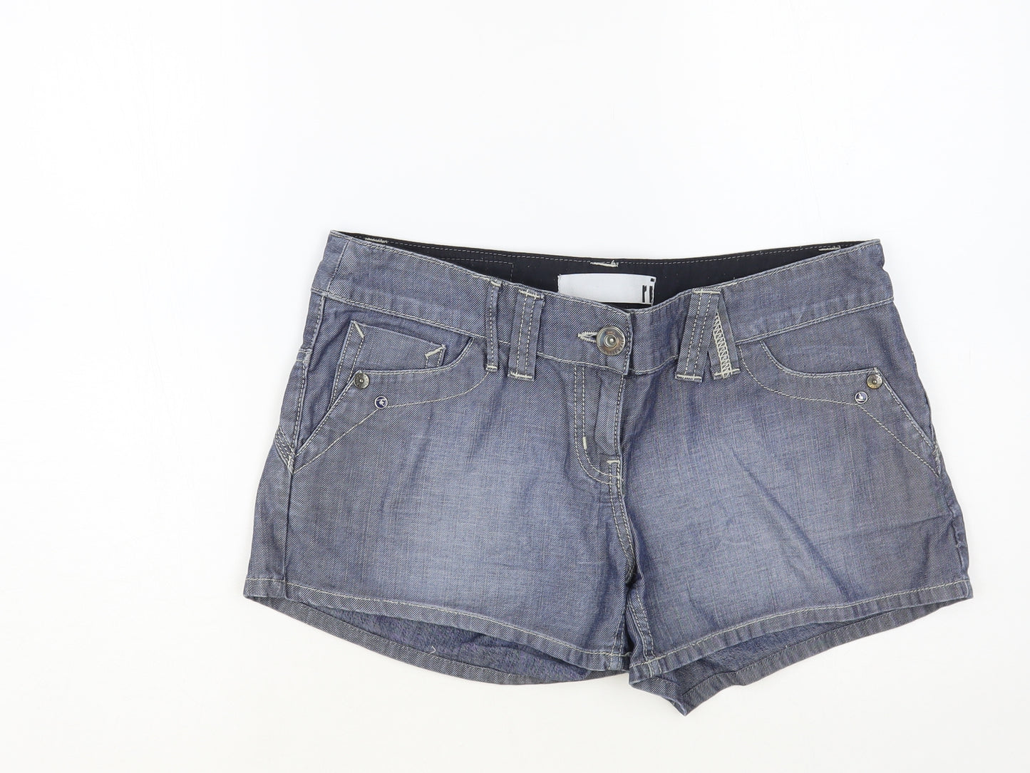 River Island Womens Blue Cotton Hot Pants Shorts Size 12 L3 in Regular Button