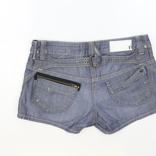River Island Womens Blue Cotton Hot Pants Shorts Size 12 L3 in Regular Button