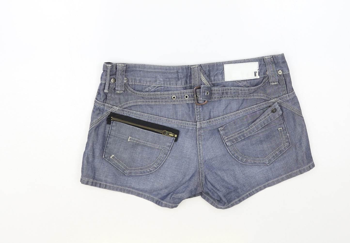 River Island Womens Blue Cotton Hot Pants Shorts Size 12 L3 in Regular Button