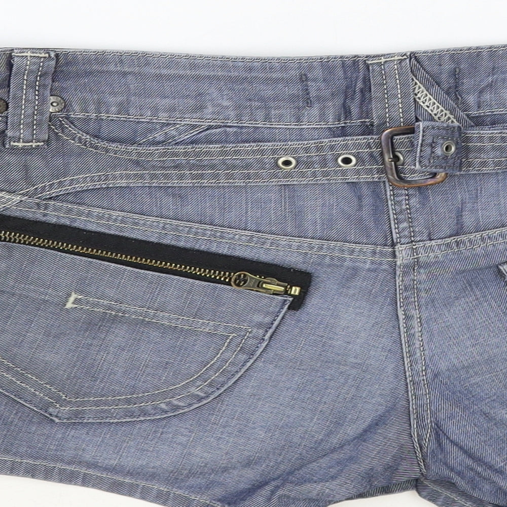 River Island Womens Blue Cotton Hot Pants Shorts Size 12 L3 in Regular Button