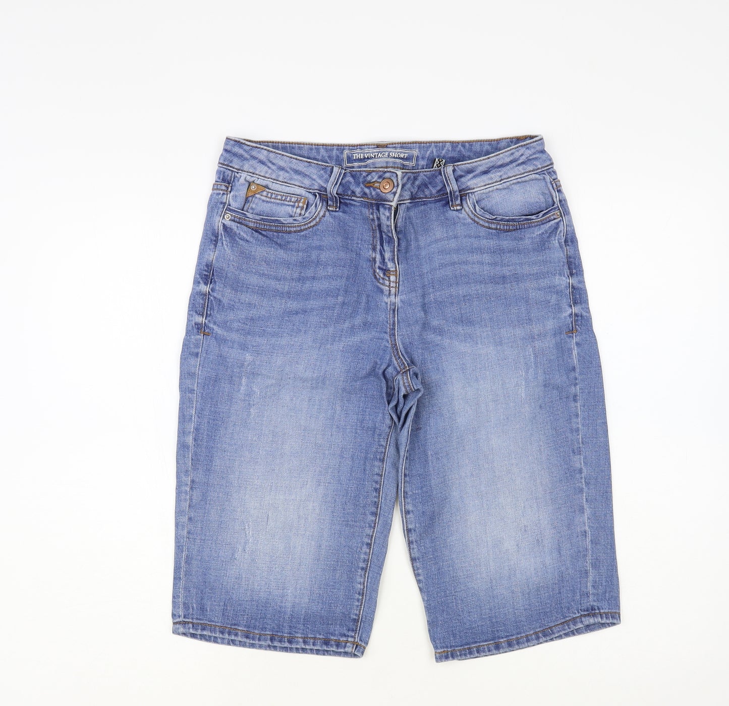 NEXT Womens Blue Cotton Boyfriend Shorts Size 8 L15 in Regular Button