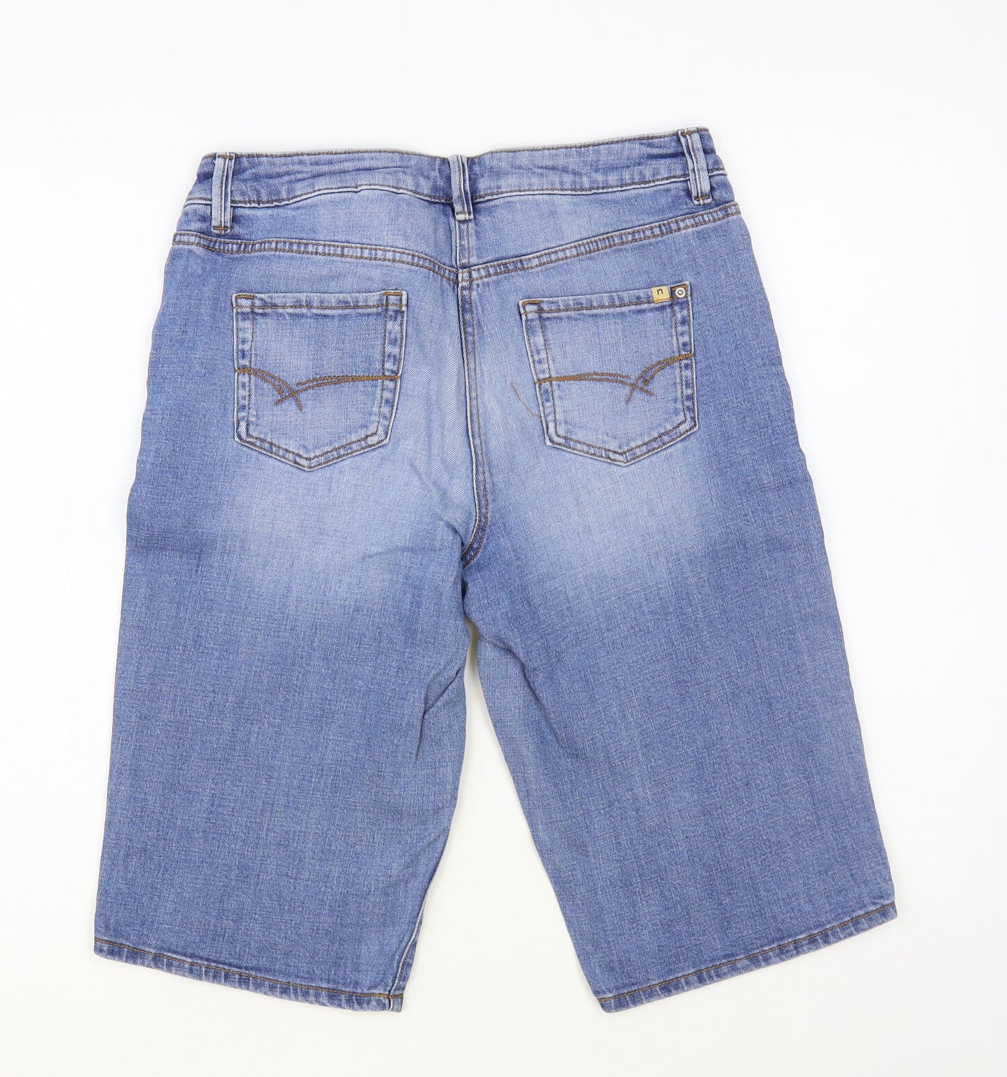 NEXT Womens Blue Cotton Boyfriend Shorts Size 8 L15 in Regular Button