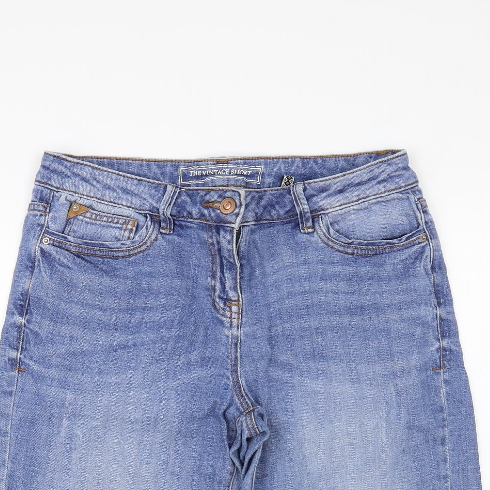 NEXT Womens Blue Cotton Boyfriend Shorts Size 8 L15 in Regular Button