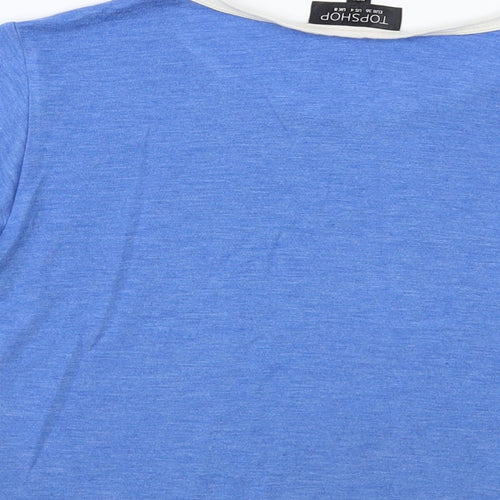 Topshop Womens Blue Polyester Cropped T-Shirt Size 8 Round Neck