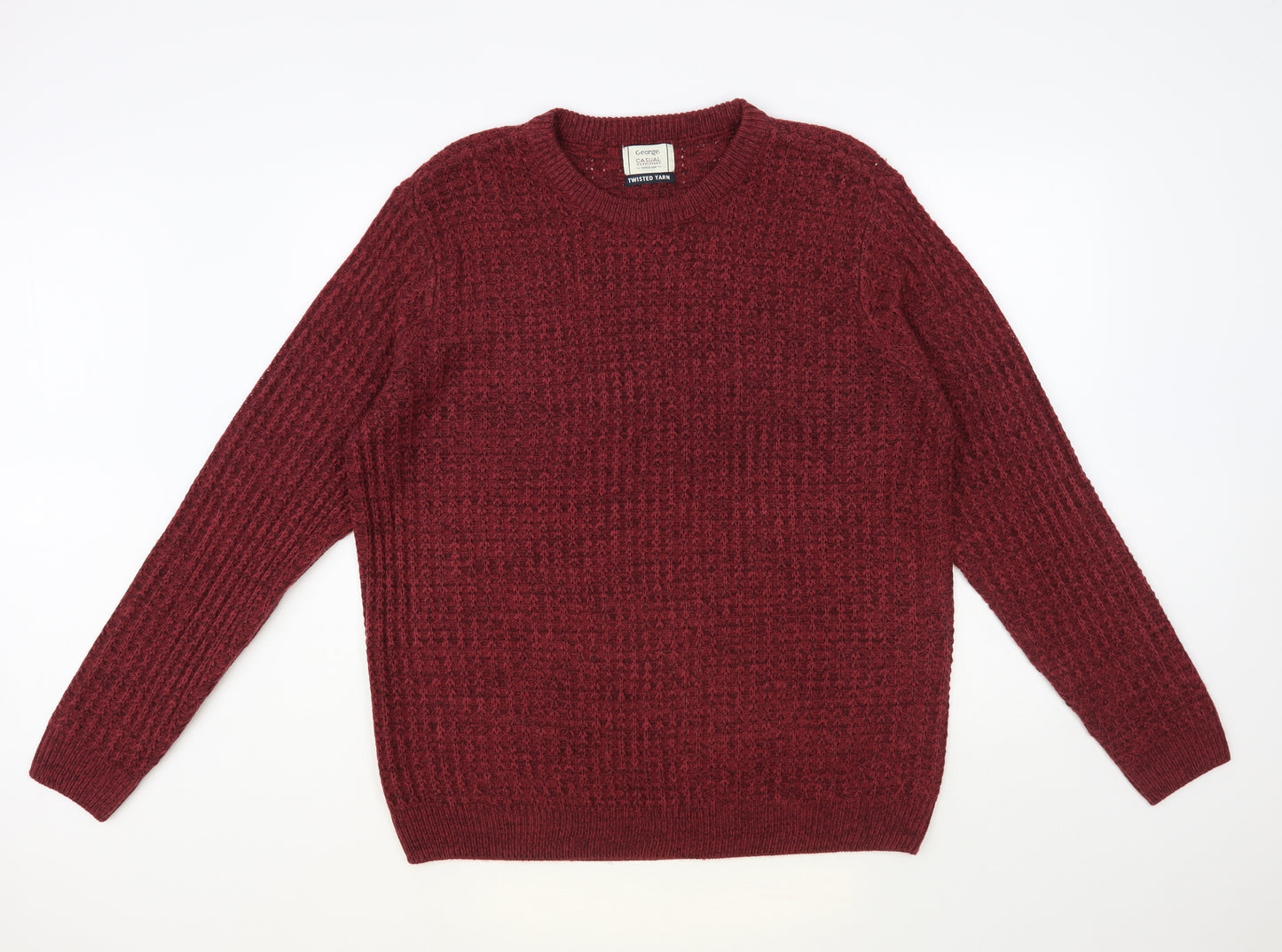 George Mens Red Crew Neck Acrylic Pullover Jumper Size L