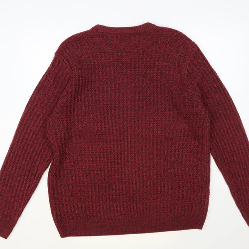 George Mens Red Crew Neck Acrylic Pullover Jumper Size L