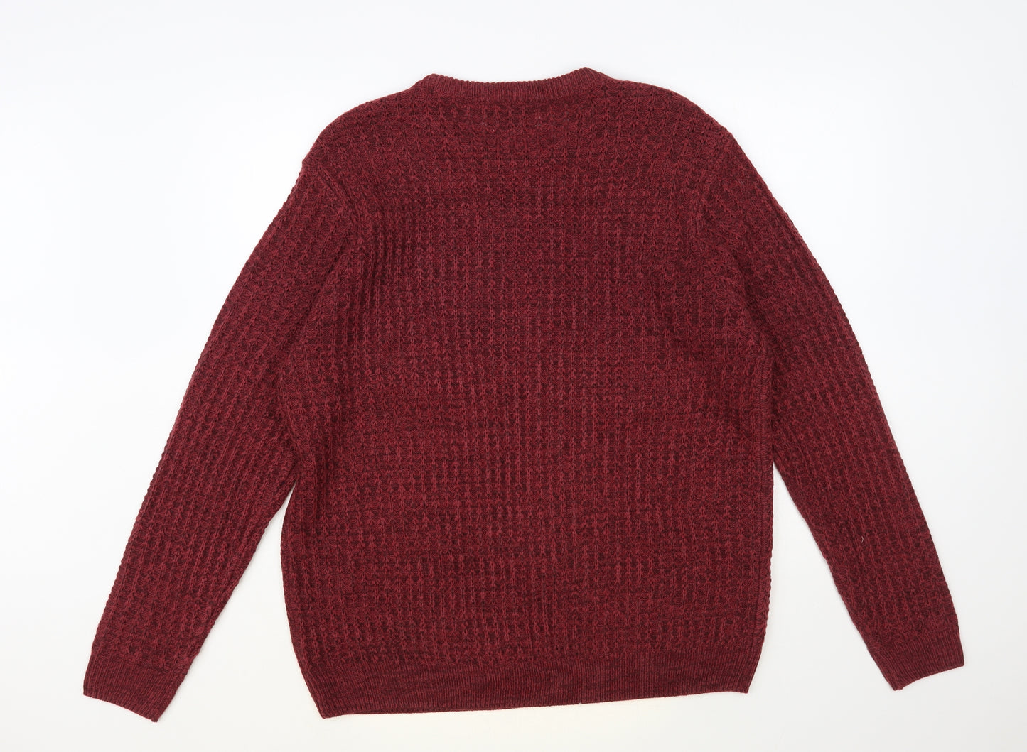George Mens Red Crew Neck Acrylic Pullover Jumper Size L