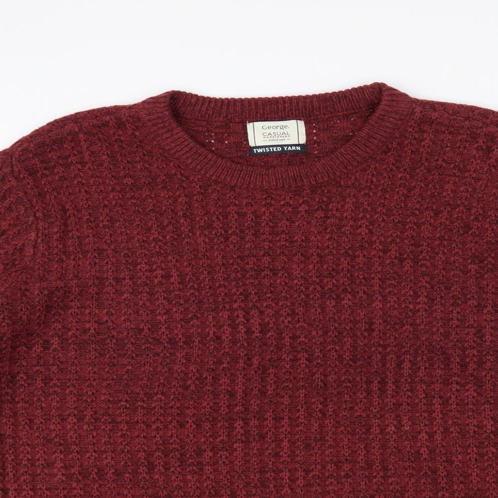 George Mens Red Crew Neck Acrylic Pullover Jumper Size L