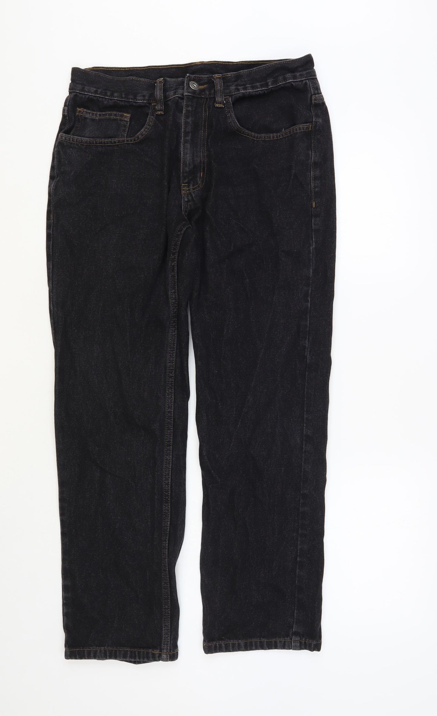 George Mens Black Cotton Straight Jeans Size 32 in L30 in Regular Button