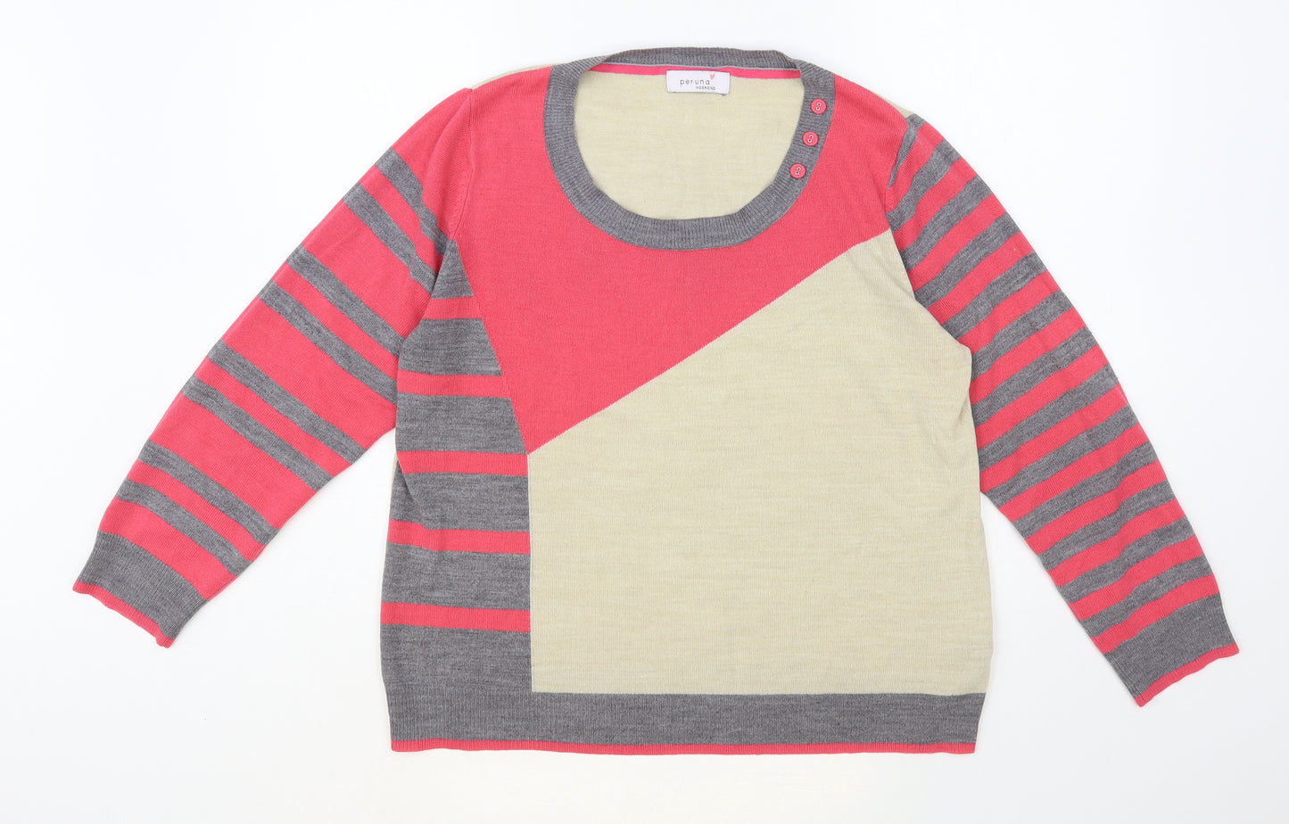 Per Una Womens Multicoloured Scoop Neck Striped Acrylic Pullover Jumper Size L