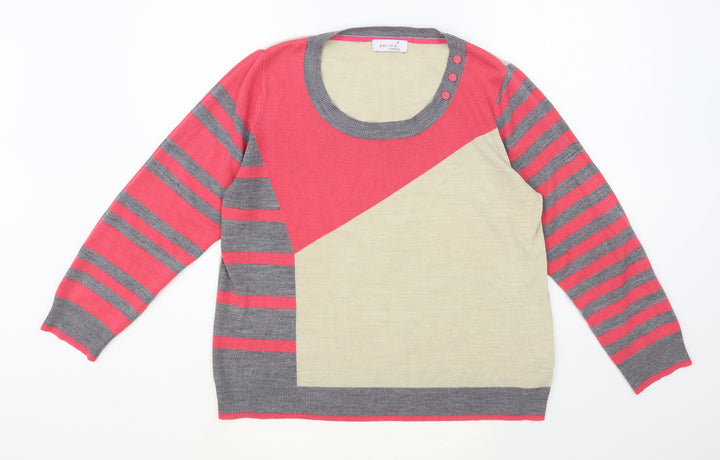 Per Una Womens Multicoloured Scoop Neck Striped Acrylic Pullover Jumper Size L