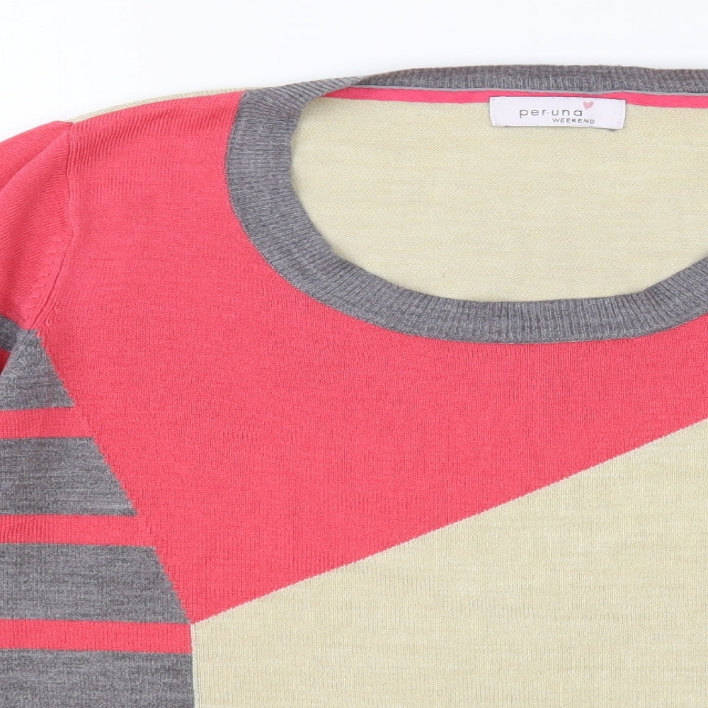 Per Una Womens Multicoloured Scoop Neck Striped Acrylic Pullover Jumper Size L