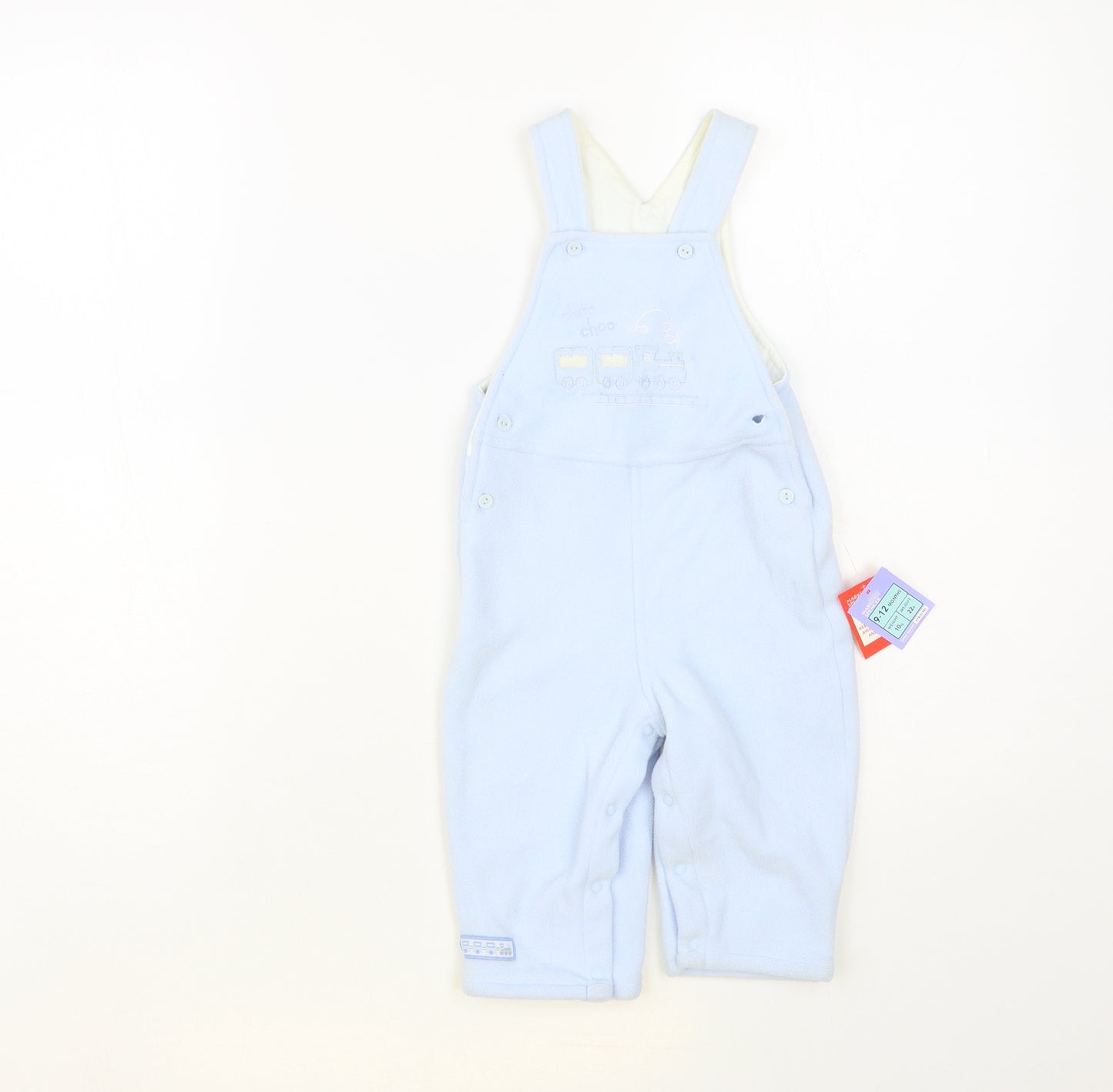 Marks and Spencer Baby Blue Polyester Dungaree Outfit/Set Size 9-12 Months Snap - Train