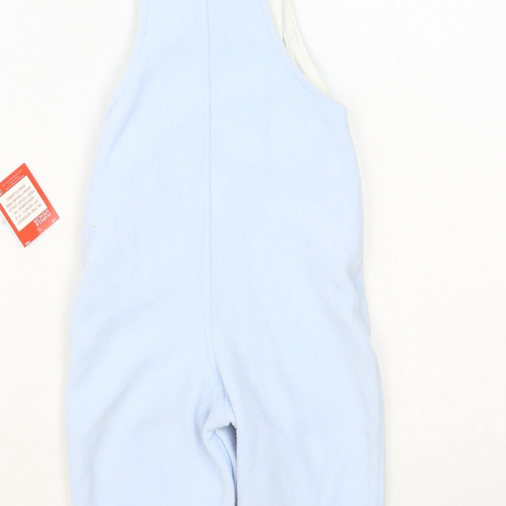 Marks and Spencer Baby Blue Polyester Dungaree Outfit/Set Size 9-12 Months Snap - Train