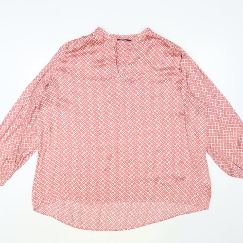 Marks and Spencer Womens Pink Geometric Polyester Basic Blouse Size 18 V-Neck