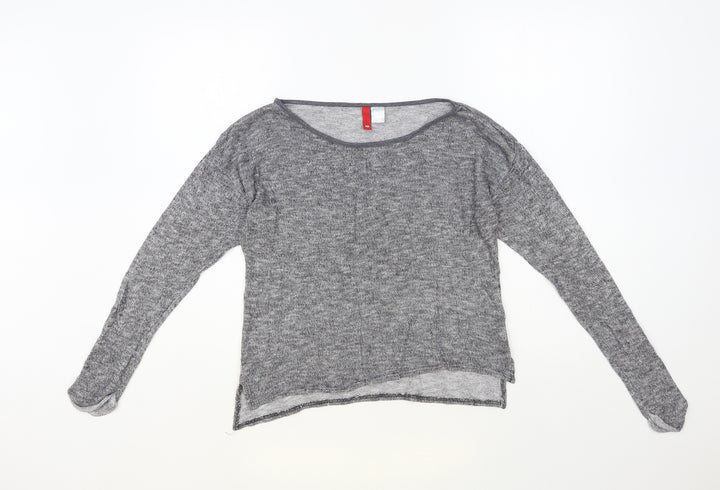 H&M Womens Grey Boat Neck Viscose Pullover Jumper Size S