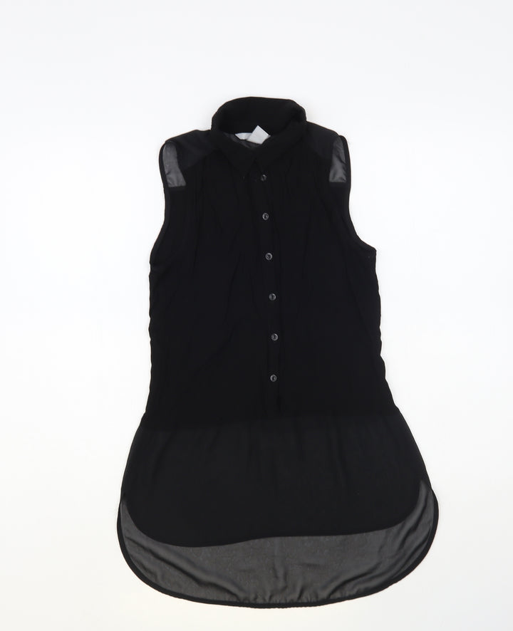 H&M Womens Black Polyester Basic Button-Up Size 6 Collared