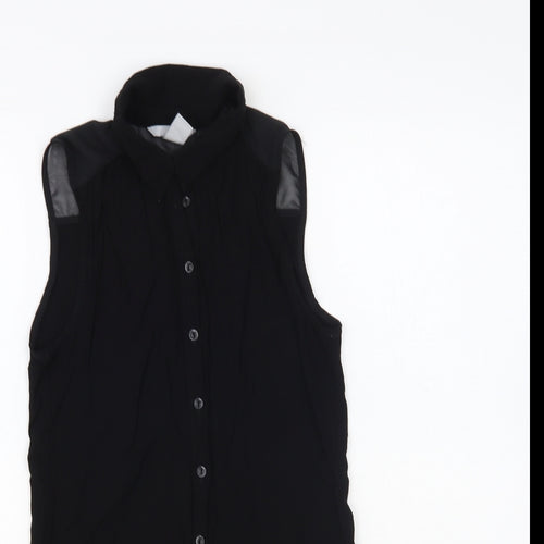 H&M Womens Black Polyester Basic Button-Up Size 6 Collared