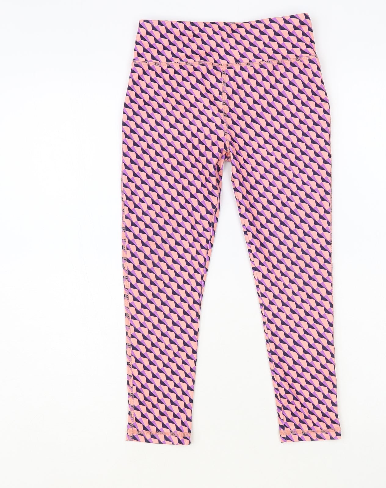 Dunnes Stores Girls Pink Geometric Polyester Jogger Trousers Size 7-8 Years Regular Pullover - Leggings