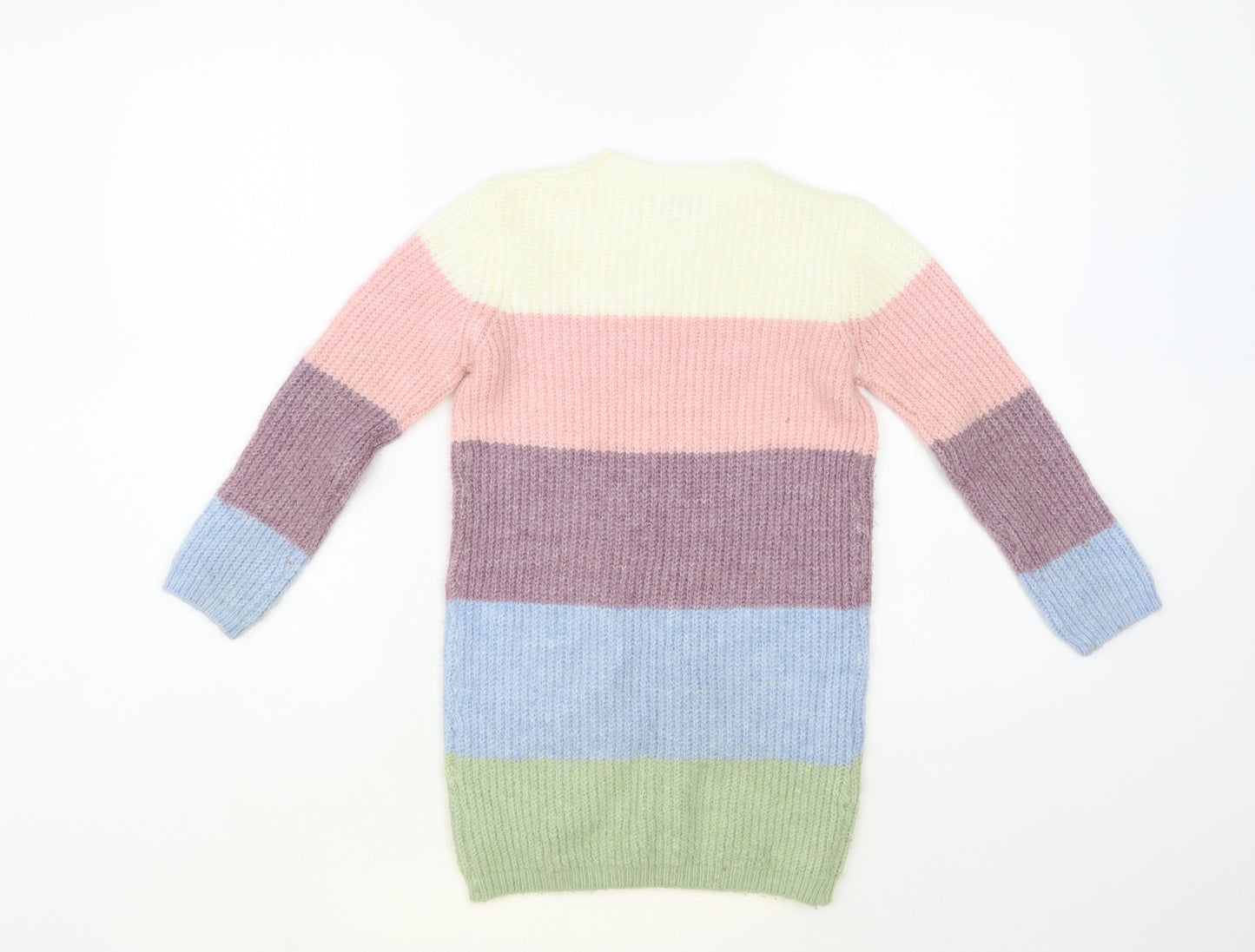 Primark Girls Multicoloured Crew Neck Colourblock Acrylic Tunic Jumper Size 5-6 Years Pullover