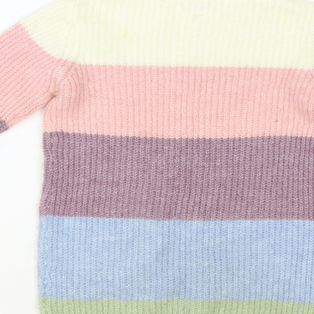 Primark Girls Multicoloured Crew Neck Colourblock Acrylic Tunic Jumper Size 5-6 Years Pullover