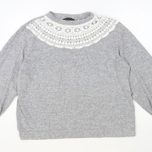 Dorothy Perkins Womens Grey Round Neck Polyester Pullover Jumper Size 16 - Lace Detail