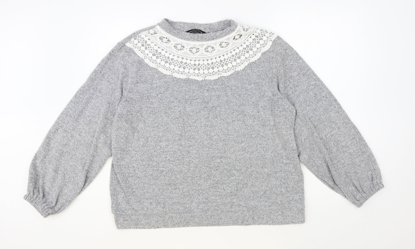 Dorothy Perkins Womens Grey Round Neck Polyester Pullover Jumper Size 16 - Lace Detail