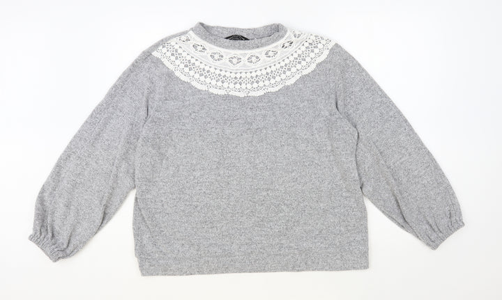 Dorothy Perkins Womens Grey Round Neck Polyester Pullover Jumper Size 16 - Lace Detail