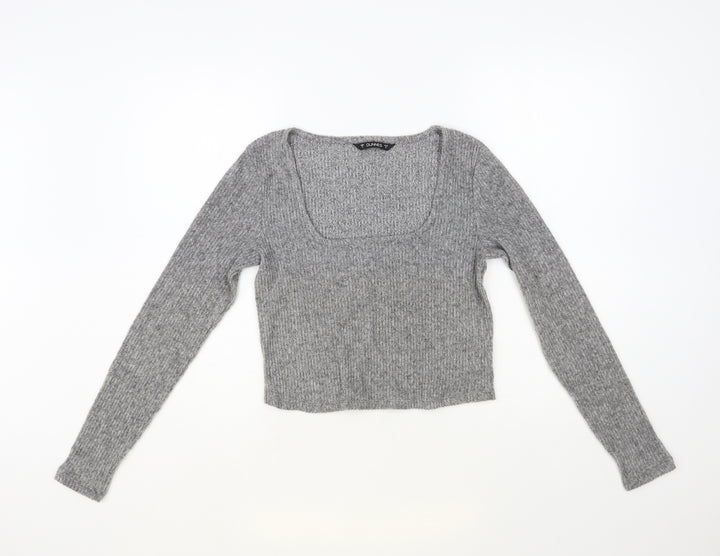 Dunnes Stores Womens Grey Square Neck Polyester Pullover Jumper Size S - Cropped
