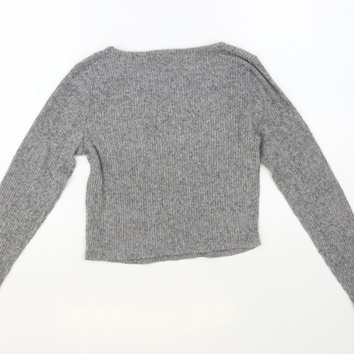 Dunnes Stores Womens Grey Square Neck Polyester Pullover Jumper Size S - Cropped