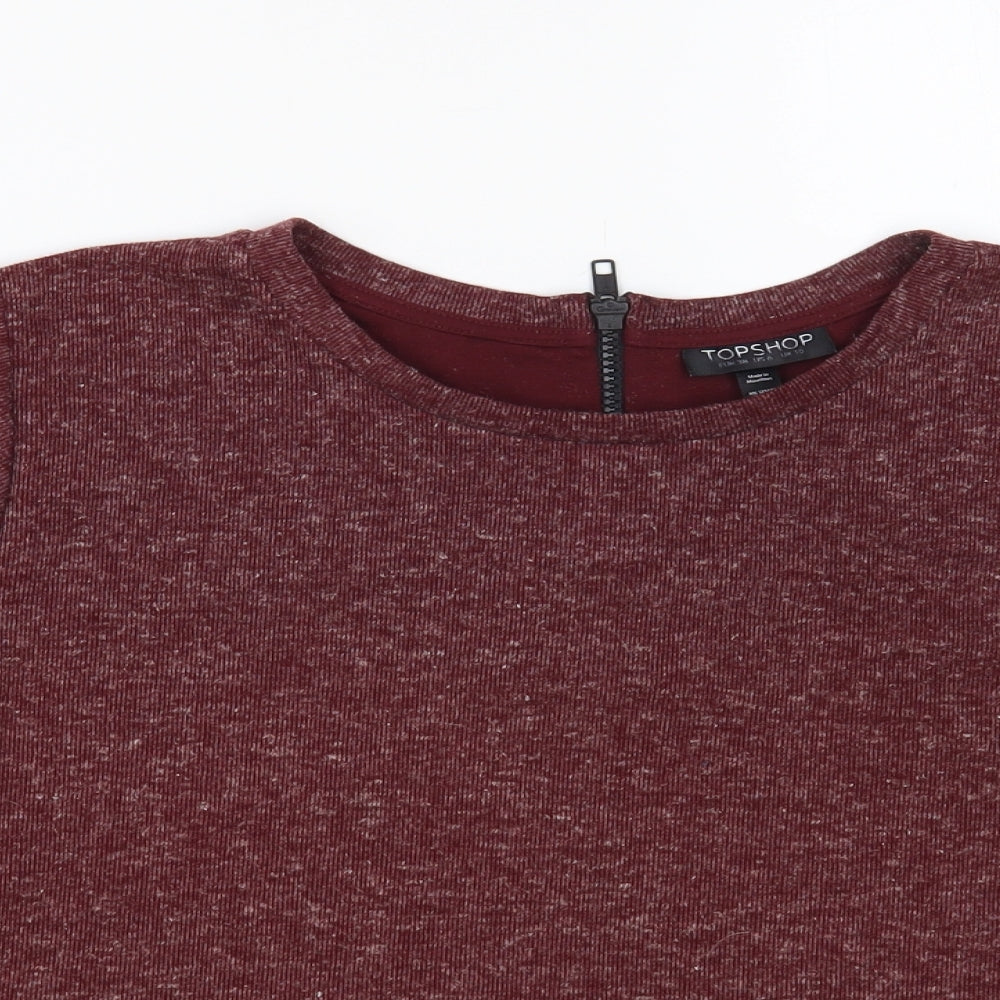 Topshop Womens Purple Polyester Basic T-Shirt Size 10 Round Neck