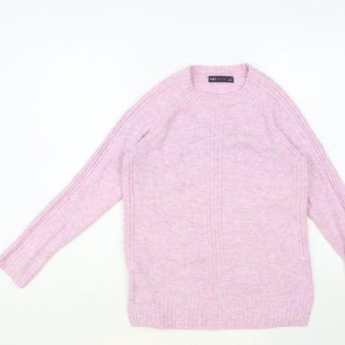 Marks and Spencer Womens Pink Crew Neck Acrylic Pullover Jumper Size XS