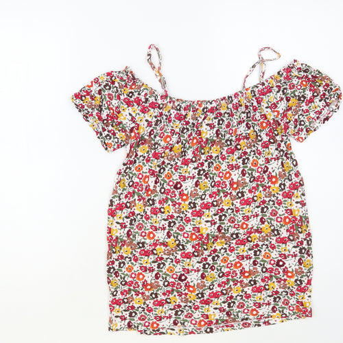 Matalan Womens Multicoloured Floral Viscose Basic Blouse Size 8 Off the Shoulder