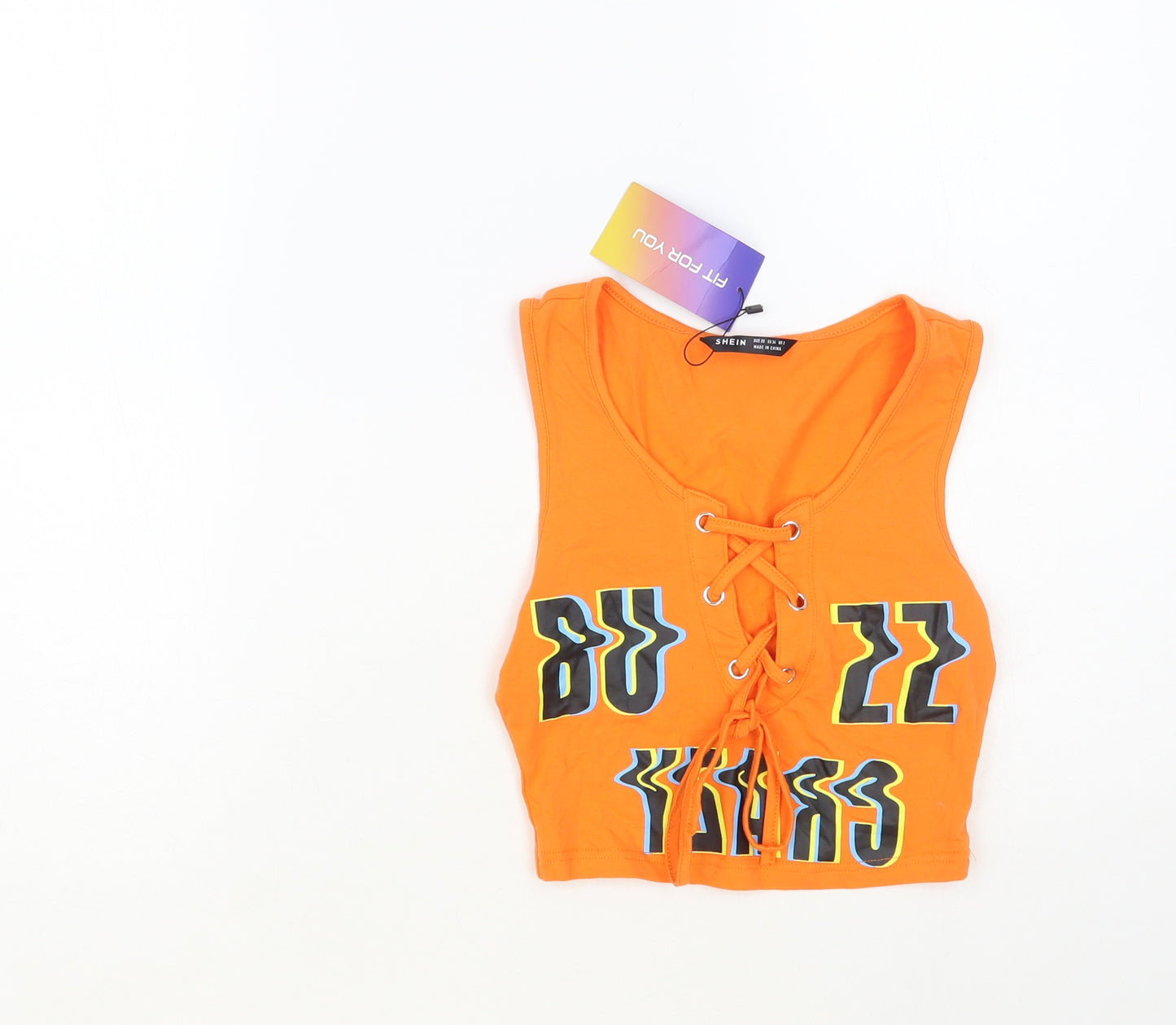 SheIn Womens Orange Cotton Cropped Tank Size XS Scoop Neck - Lace Up Detail