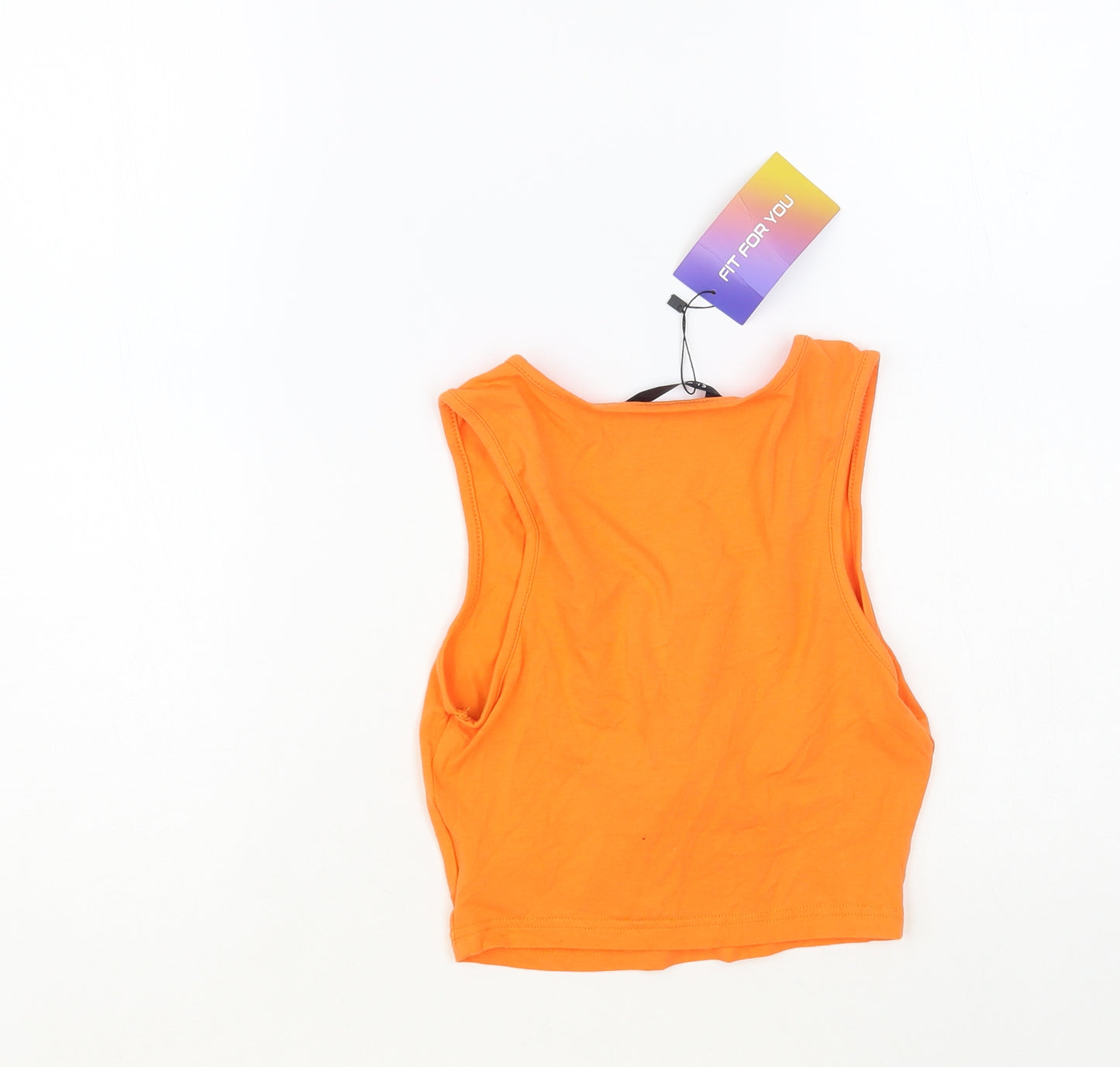 SheIn Womens Orange Cotton Cropped Tank Size XS Scoop Neck - Lace Up Detail
