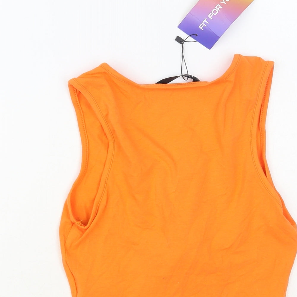 SheIn Womens Orange Cotton Cropped Tank Size XS Scoop Neck - Lace Up Detail