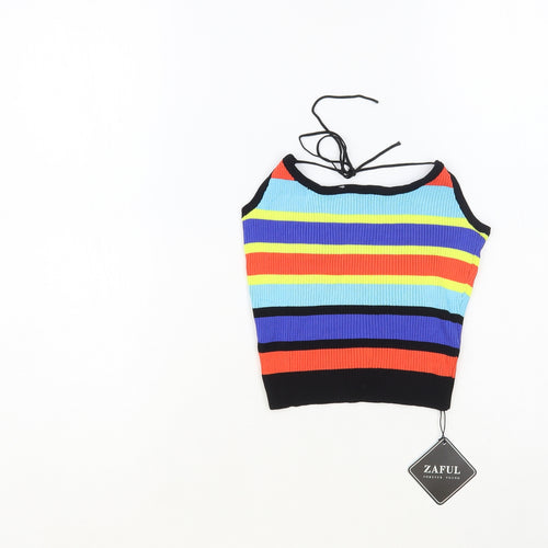 Zaful Womens Multicoloured Striped Acrylic Cropped Tank Size S Halter